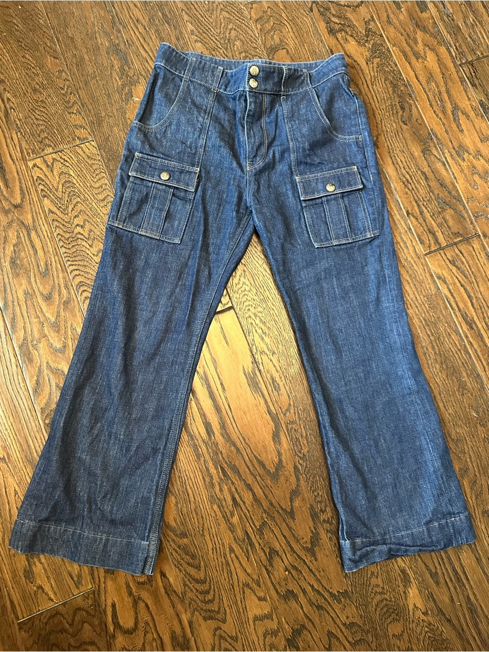 Chloe Dark Blue Wide-Leg Cargo Denim Jeans